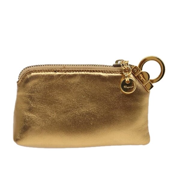 Salvatore Ferragamo Gancini Coin Purse Leather Gold Auth - Picture 2 of 16